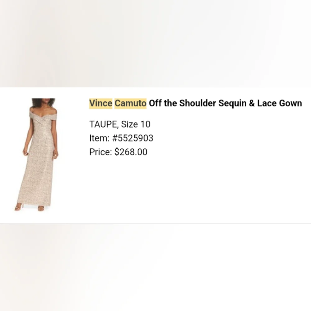Vince Camuto Off the Shoulder Sequin & Lace Gown, Worn Only Once - 10 - Picture 7 of 7